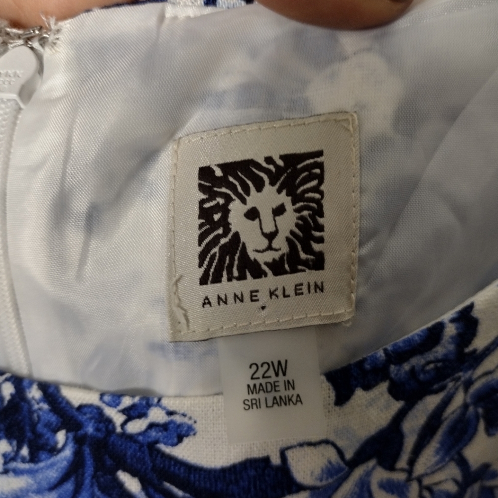 Anne Klein Blue Combo Floral Linen A-Line Dress - Picture 5 of 8